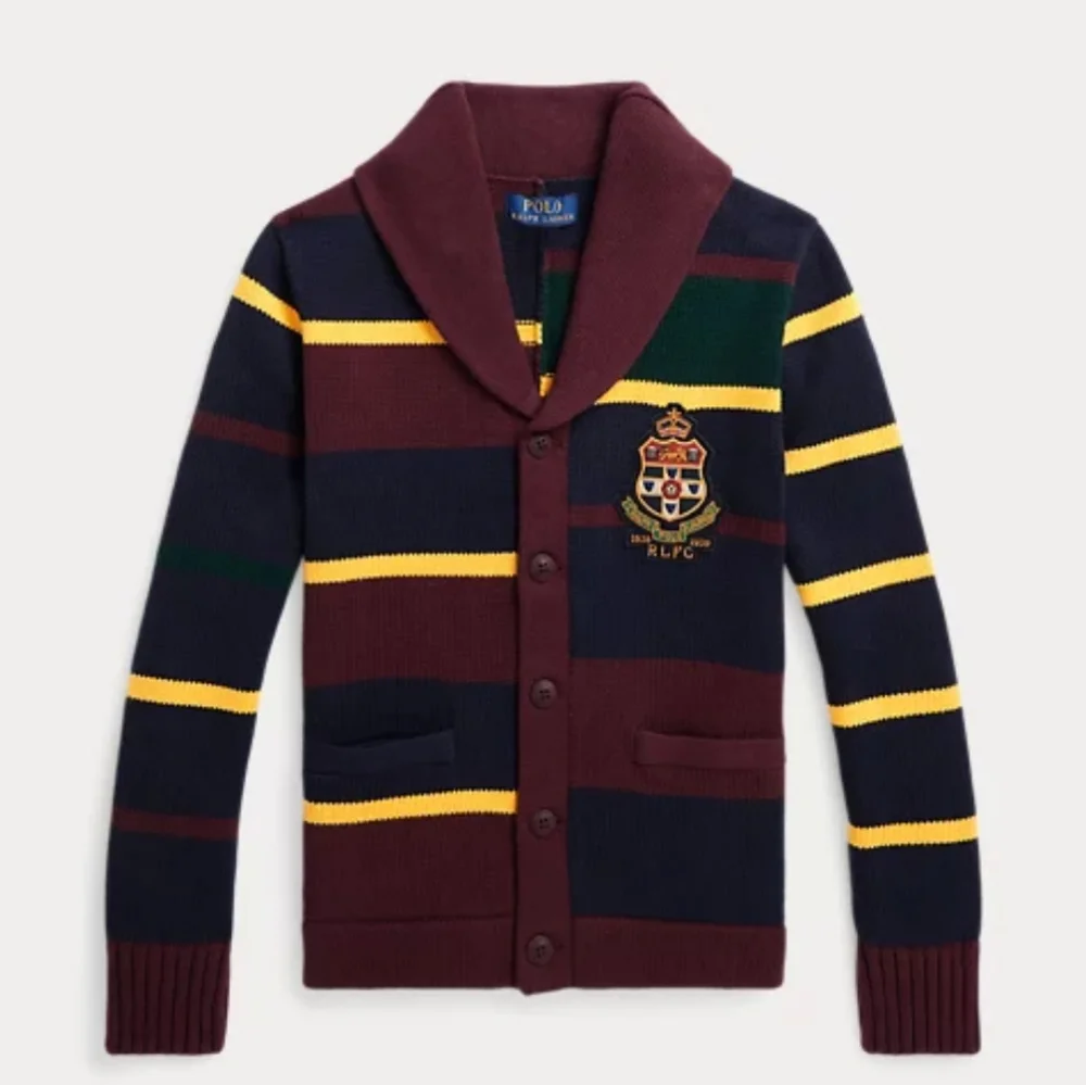 Ralph Lauren Polo Big Boys' Striped Patchwork Cotton Cardigan